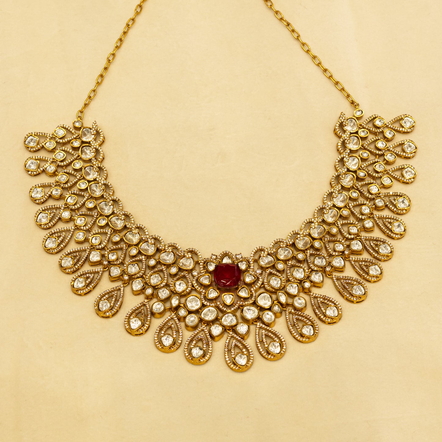 Aanura Bridal Emerald Kundan Necklace with Tikka Set