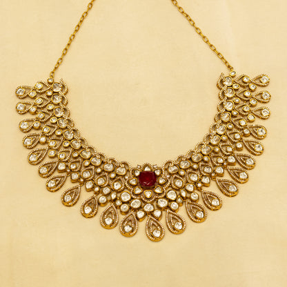 Aanura Bridal Emerald Kundan Necklace with Tikka Set