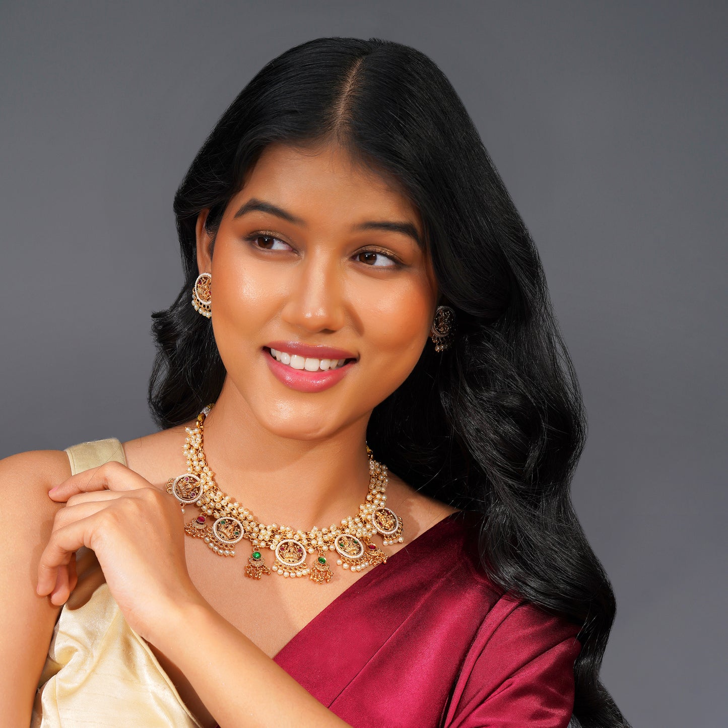 Aanura Traditional Necklace Set in Gold-Plated Finish