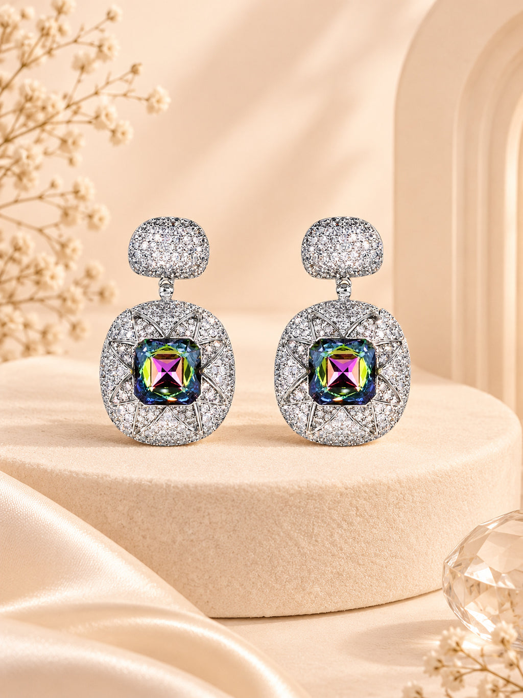 Aanura Emerald Pavé & Crystal Drop Earrings