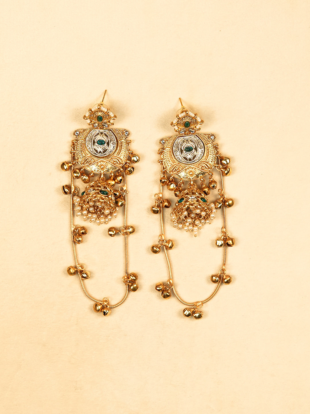 Aanura Gold Plated Temple Statement Earrings