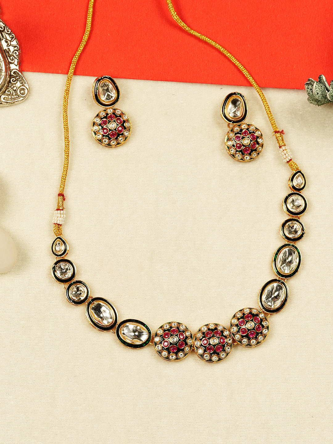 Aanura Gold Traditional Necklace & Earring Set