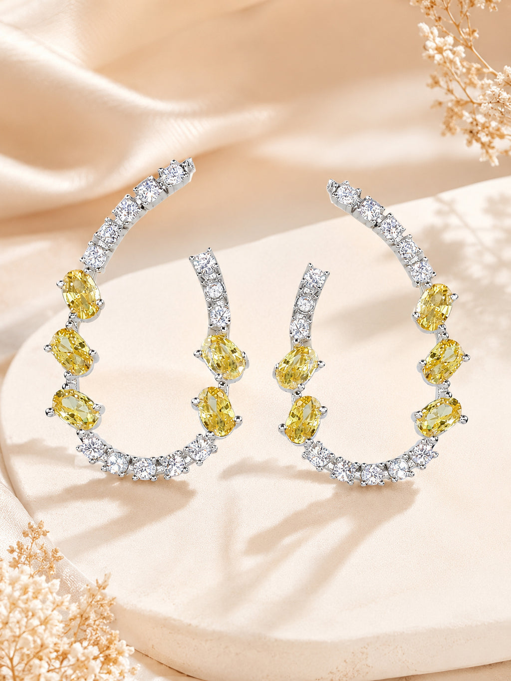 Aanura Pink Crystal Sparkling Hoop Earrings