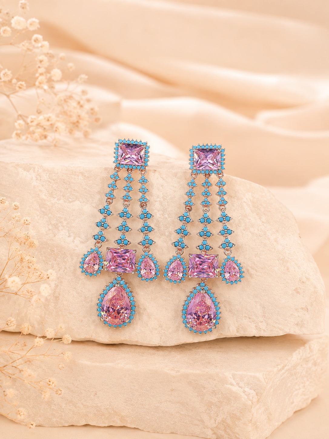 Aanura Pink Sapphire Cascade Drop Earrings