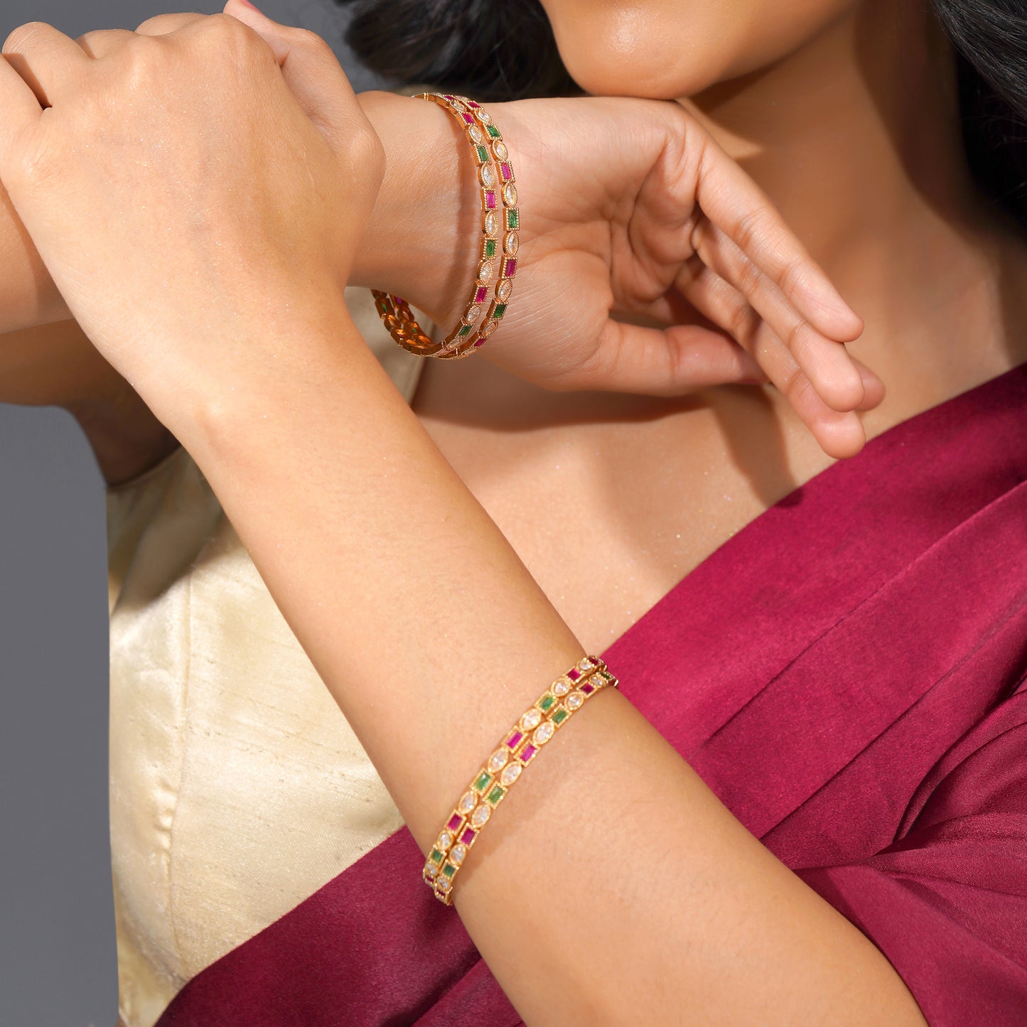 Aanura Gold Plated Multistone Slim Bangle