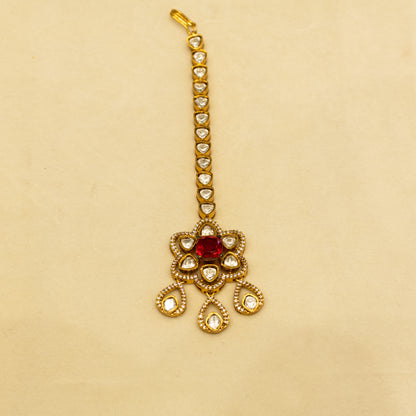 Aanura Bridal Emerald Kundan Necklace with Tikka Set