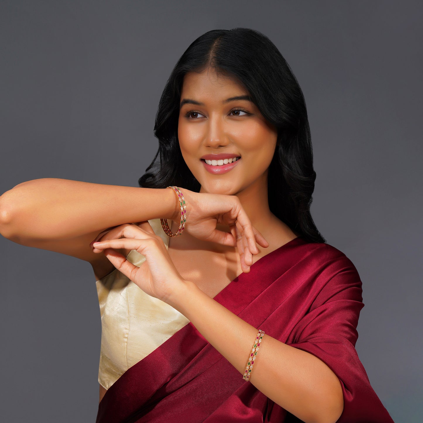 Aanura Gold Plated Multistone Slim Bangle