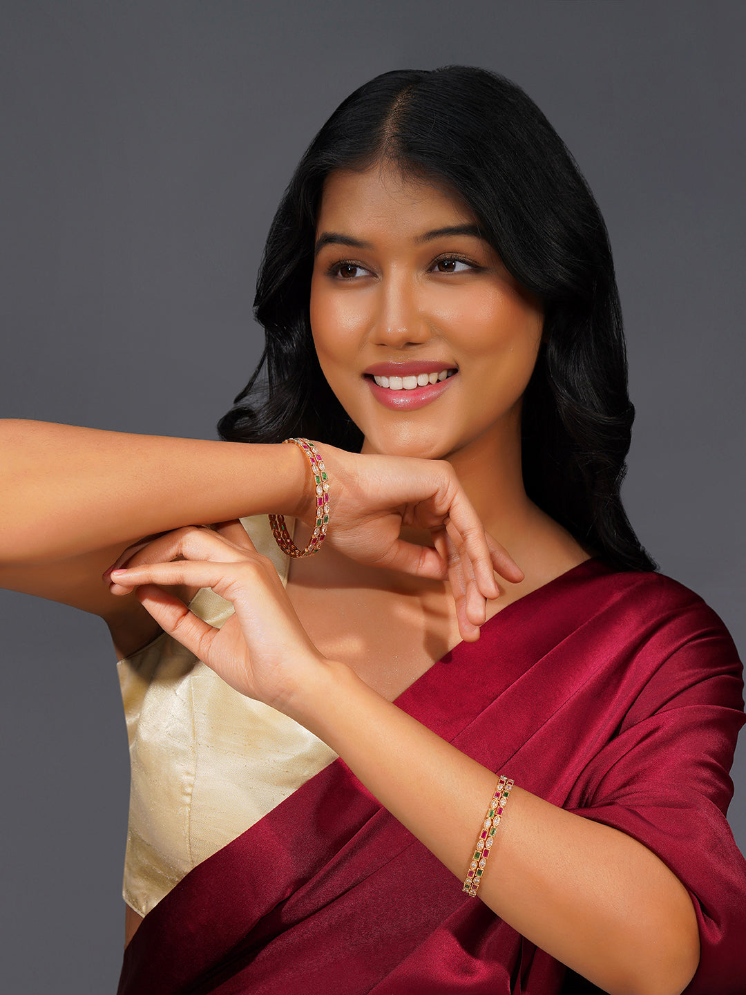 Aanura Gold Plated Multistone Slim Bangle