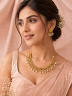 Aanura Gold-Plated Pearl & Green Stone Choker Set