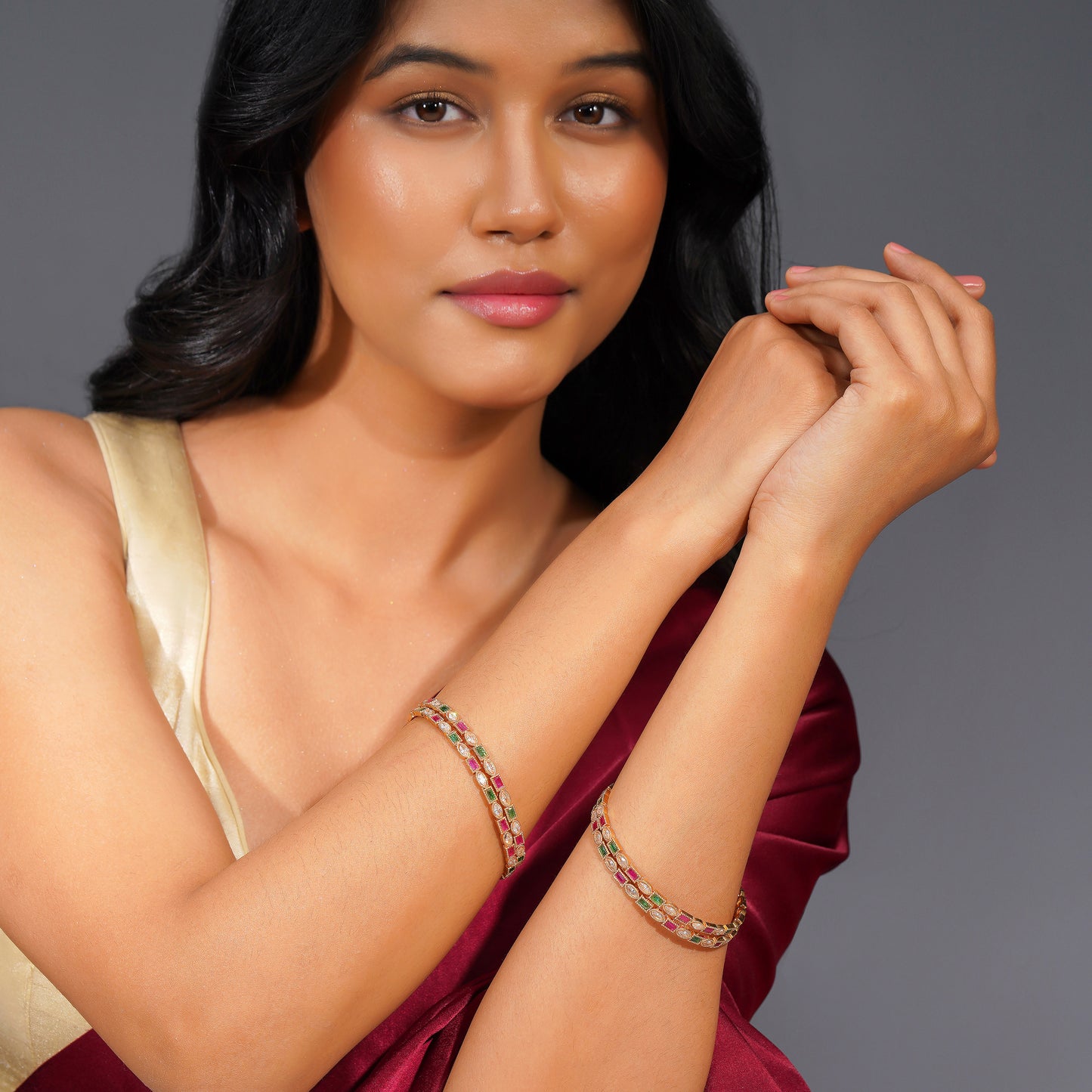 Aanura Gold Plated Multistone Slim Bangle