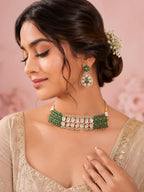 Aanura Emerald Green Kundan Choker Necklace Set