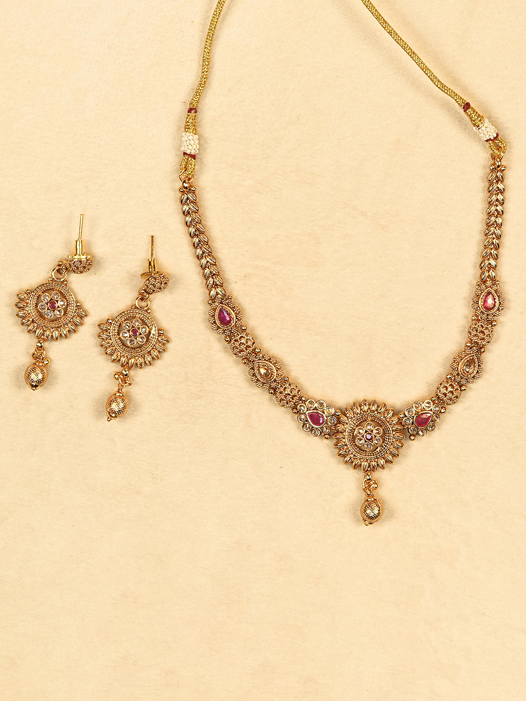 Aanura Gold Plated Sunburst Necklace Set