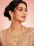 Aanura Kundan Choker Necklace with Green Stones & Pearls