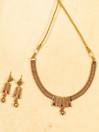 Aanura Gold Plated Layered Necklace & Earring Set