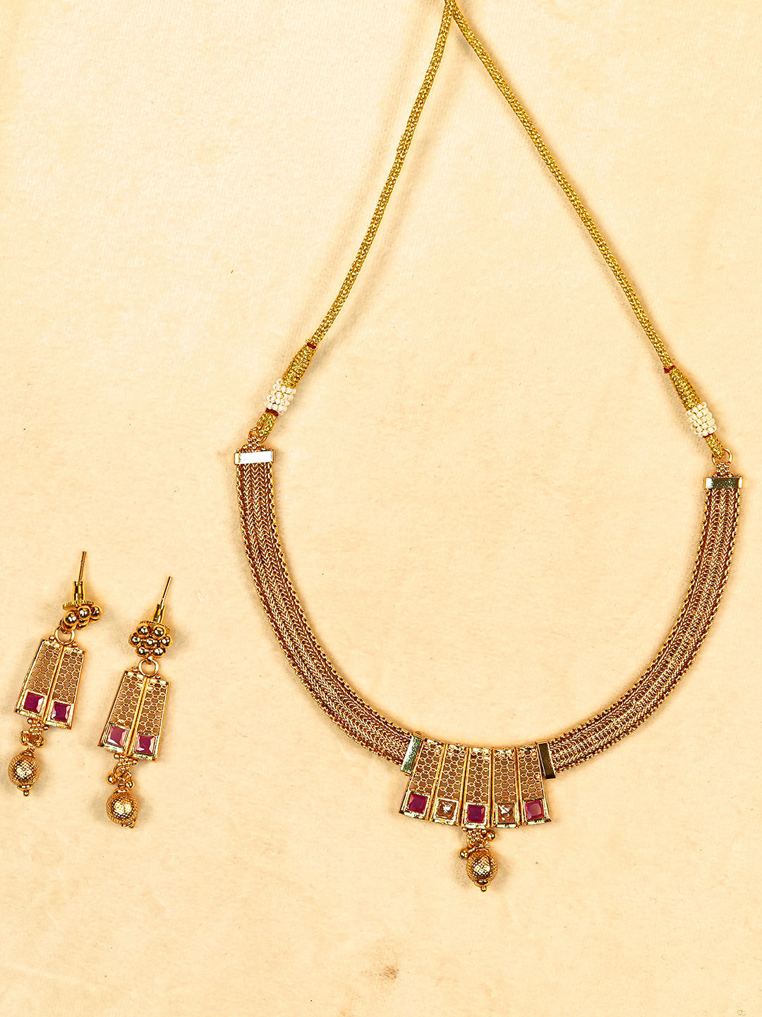 Aanura Gold Plated Layered Necklace & Earring Set
