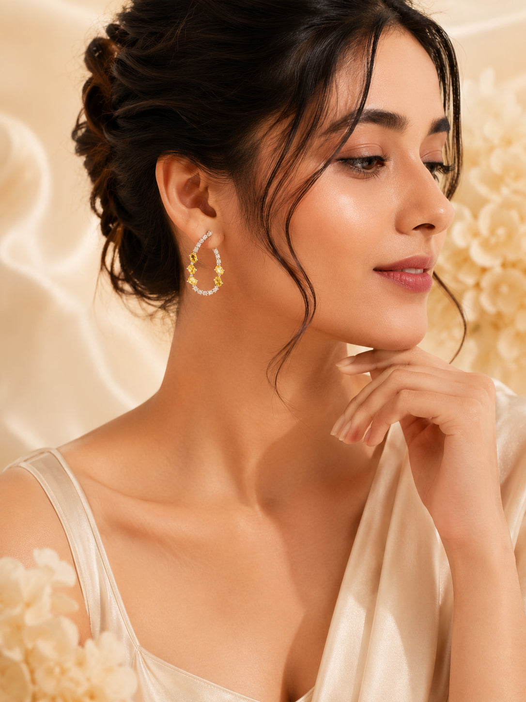 Aanura Pink Crystal Sparkling Hoop Earrings