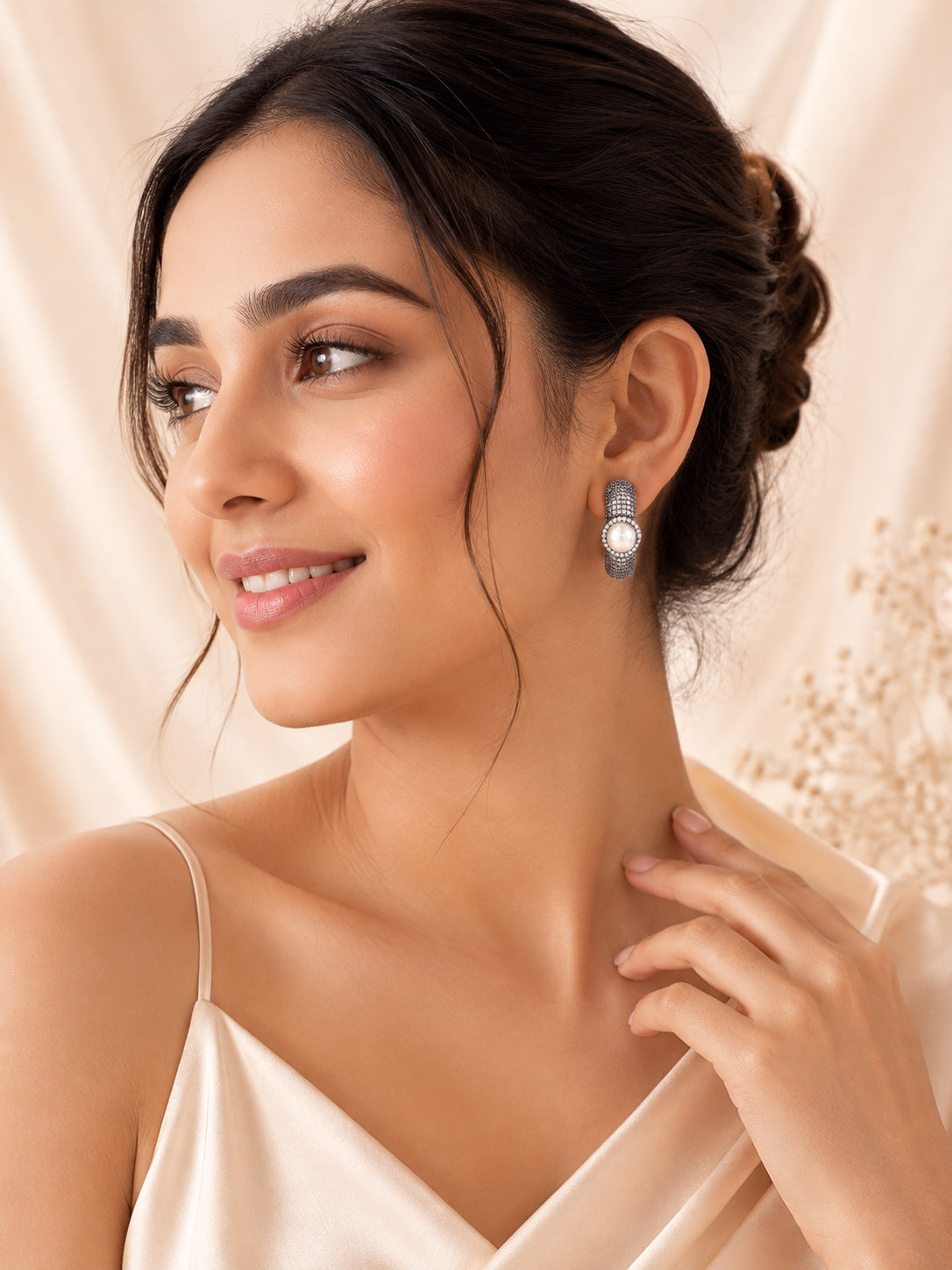 Aanura Purple Pavé Pearl Hoop Earrings