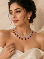 Aanura Purple Teardrop Crystal Necklace Set with Earrings