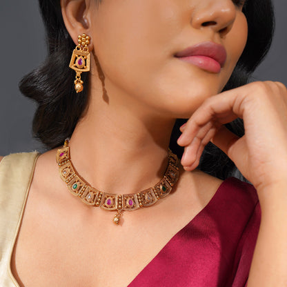 Aanura Gold Plated Heritage Panel Necklace Set