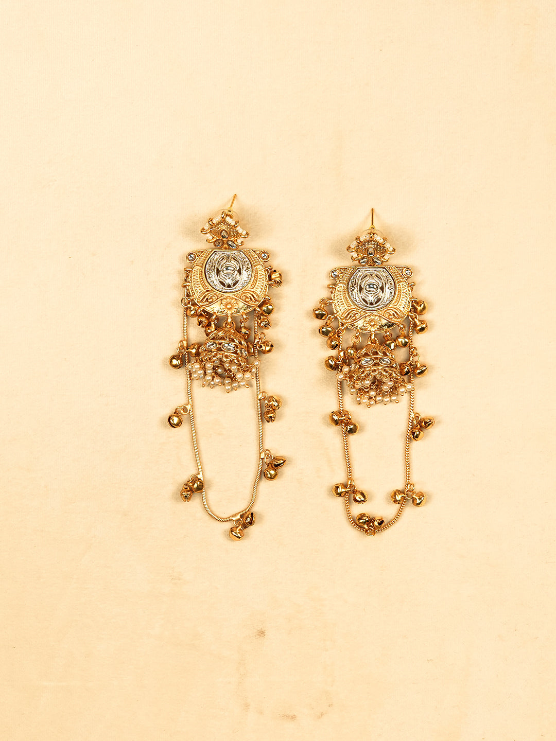 Aanura Gold Plated Temple Statement Earrings
