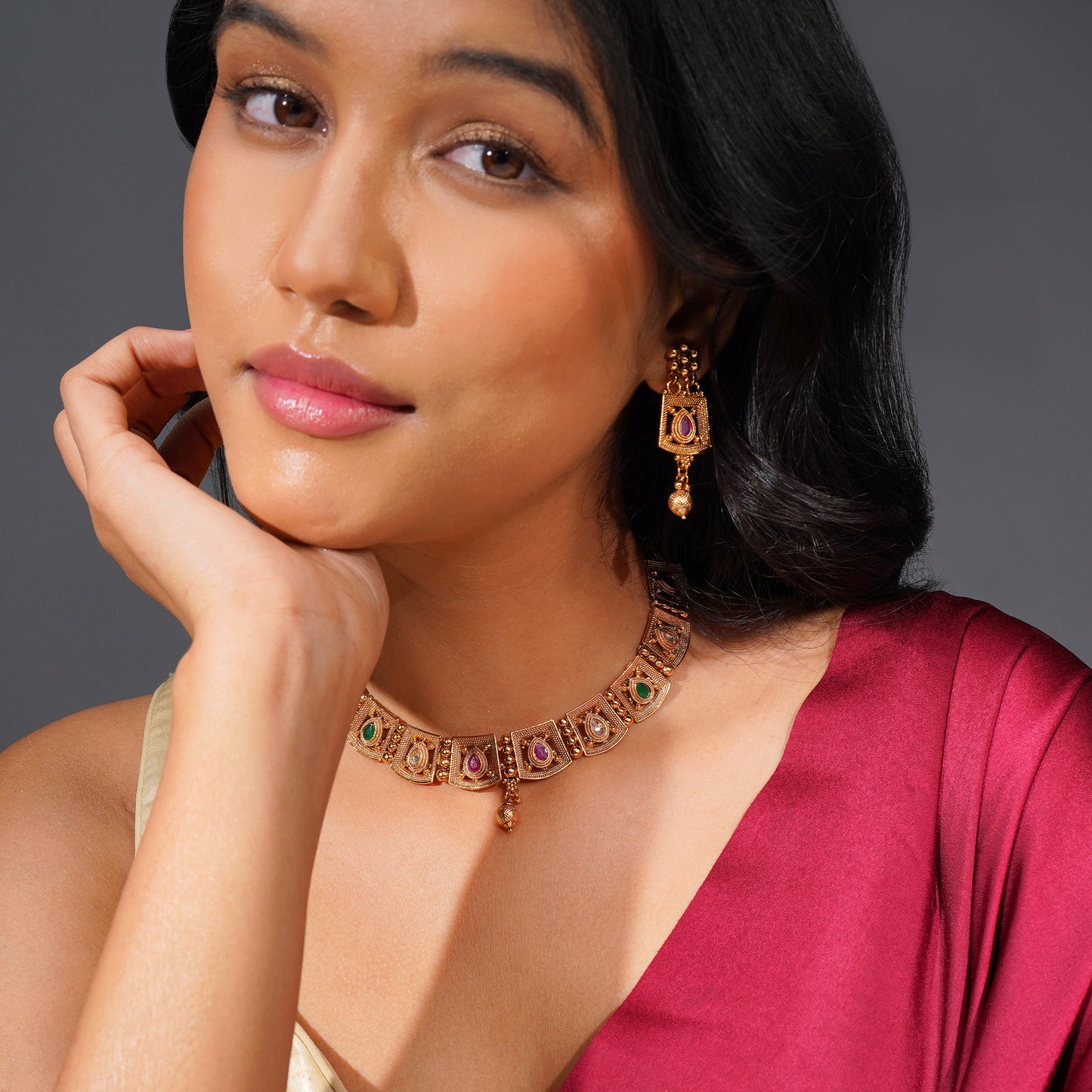 Aanura Gold Plated Heritage Panel Necklace Set