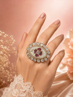 Aanura Gold-Plated Floral Oval Ring with Stones