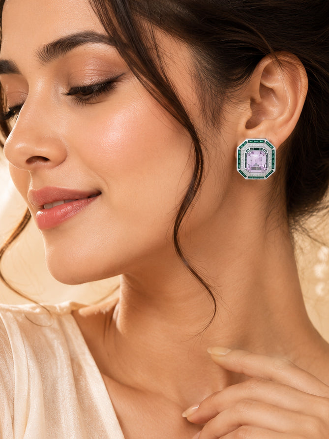 Aanura Ruby & Emerald Octagon Stud Earrings