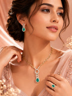 Aanura Red Stone Chain-Link Necklace with Earrings