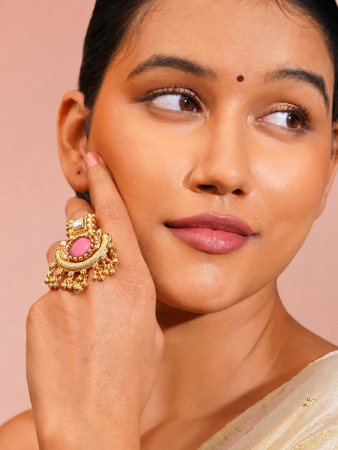 Aanura Ornate Crescent Adjustable Statement Ring