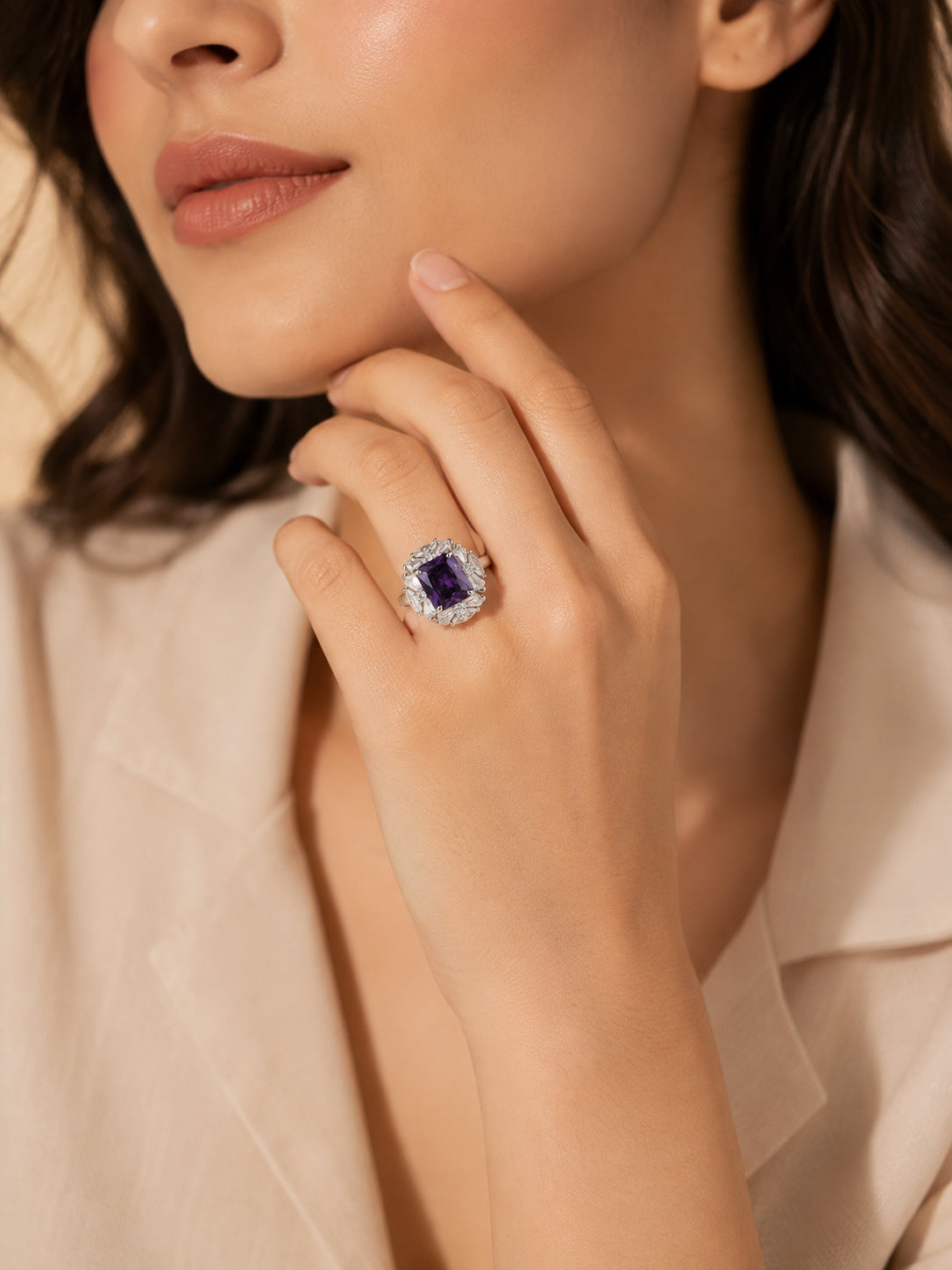Rhodium Plated Yellow Halo Anti-Tarnish Waterproof Ring