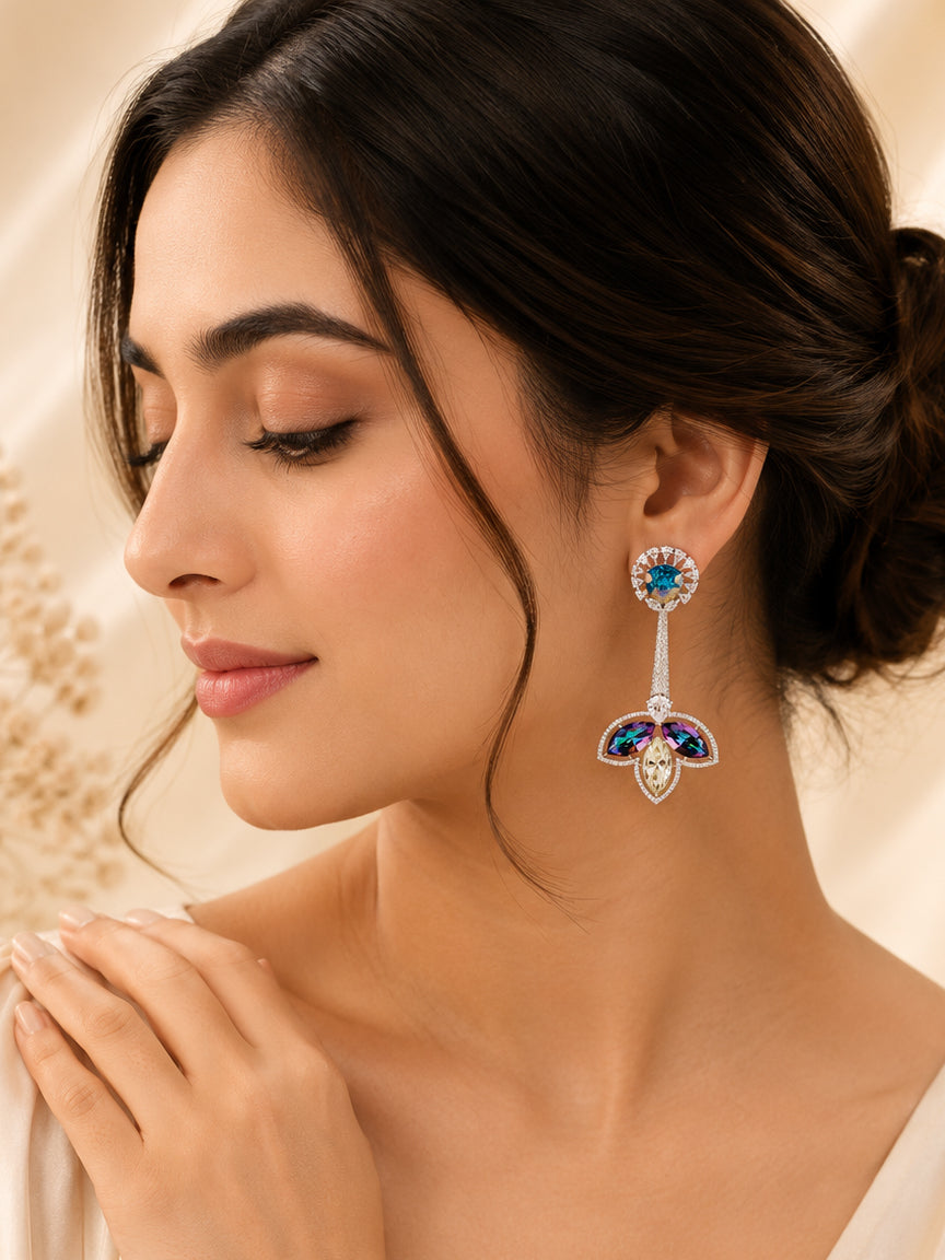 Aanura Iridescent & CZ Floral Dangle Earrings