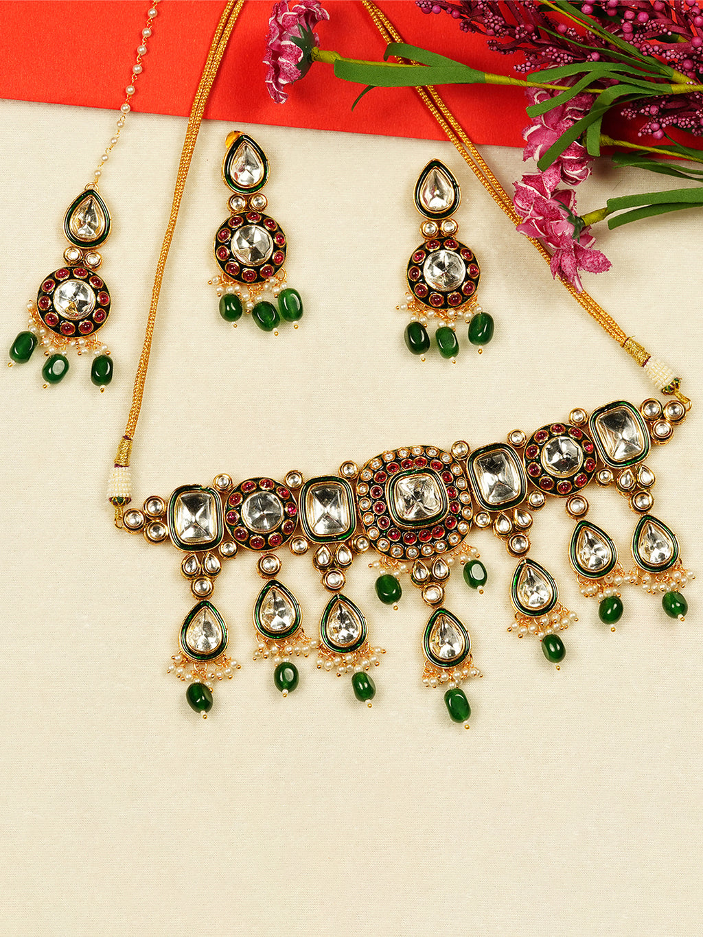 Aanura Gold Plated Traditional Necklace & Earring Set