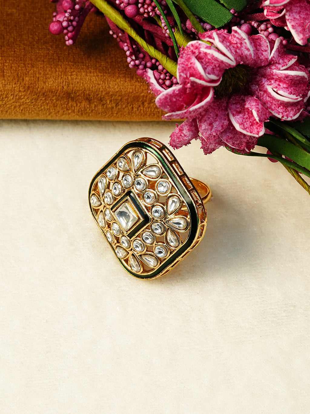 Aanura Ornate Square Adjustable Statement Ring