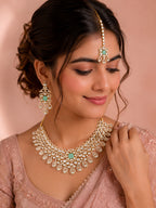 Aanura Bridal Emerald Kundan Necklace with Tikka Set