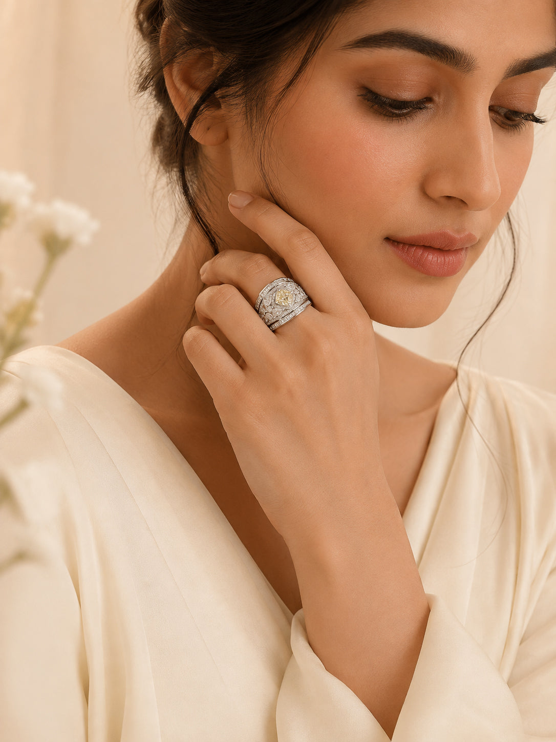 Rhodium Plated Multi Crystal Anti-Tarnish Waterproof Ring