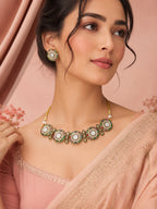 Aanura Navratna Choker Necklace with Green Center Stones