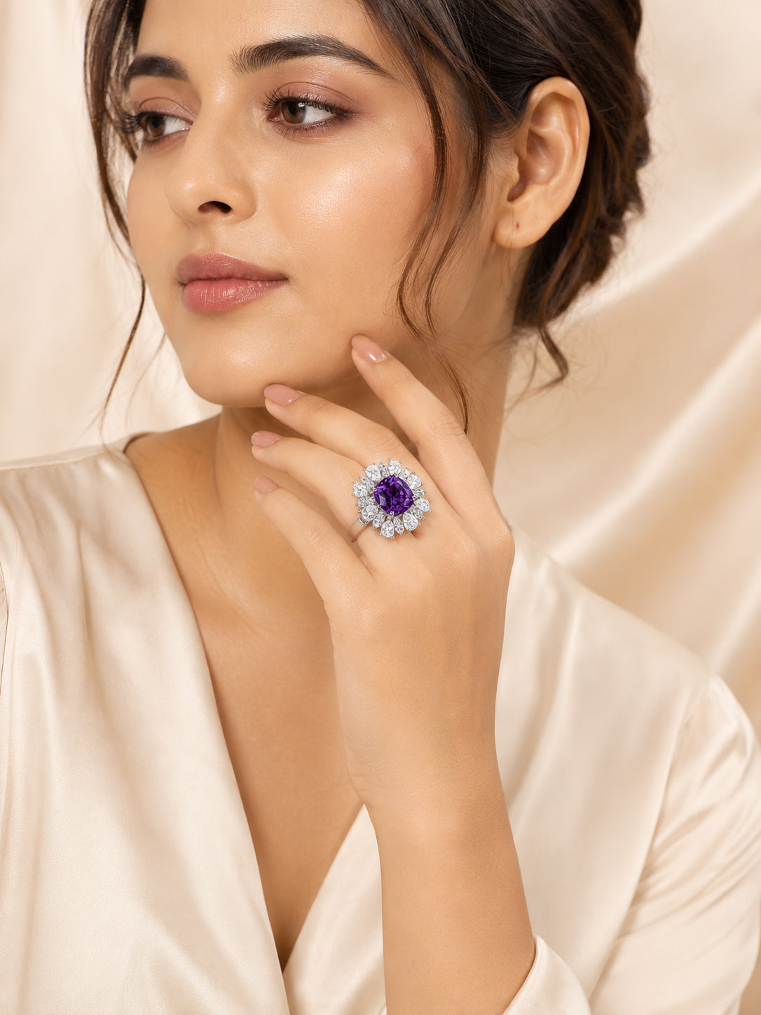 Rhodium Plated Red Cushion Anti-Tarnish Waterproof Ring