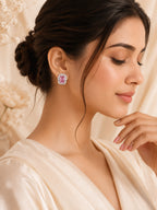 Aanura Yellow Radiant Floral Halo Stud Earrings