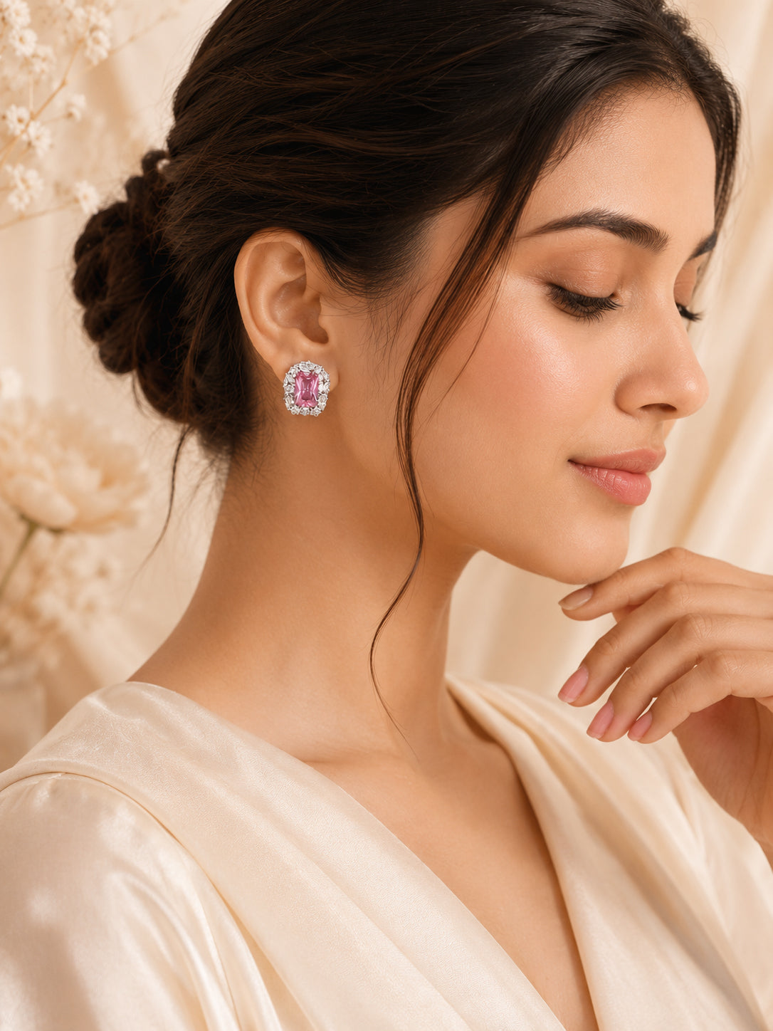 Aanura Yellow Radiant Floral Halo Stud Earrings