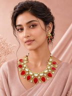 Aanura Grand Red Bridal Necklace with Kundan Embellishments