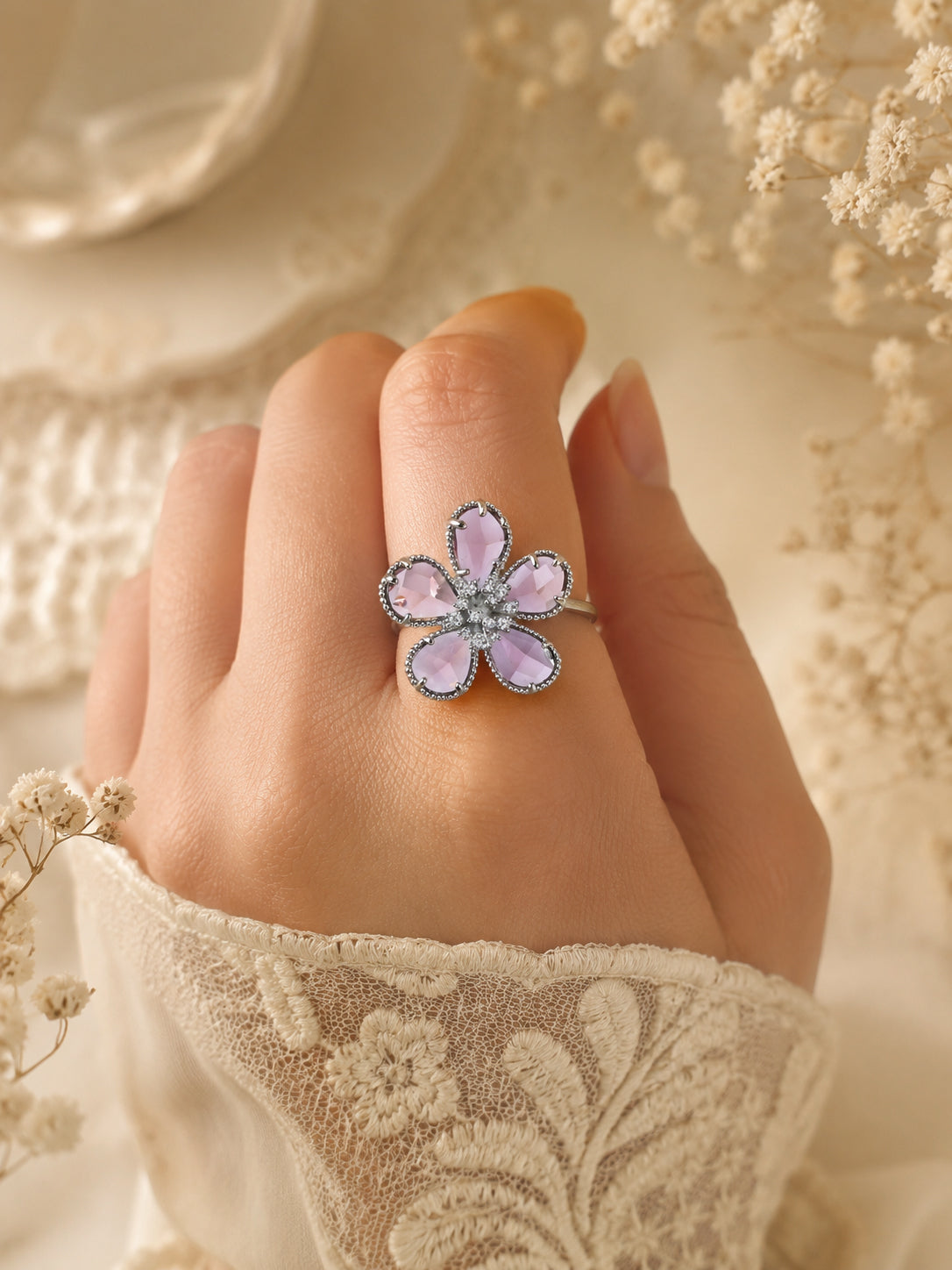 Emerald Flower Statement Ring for Women