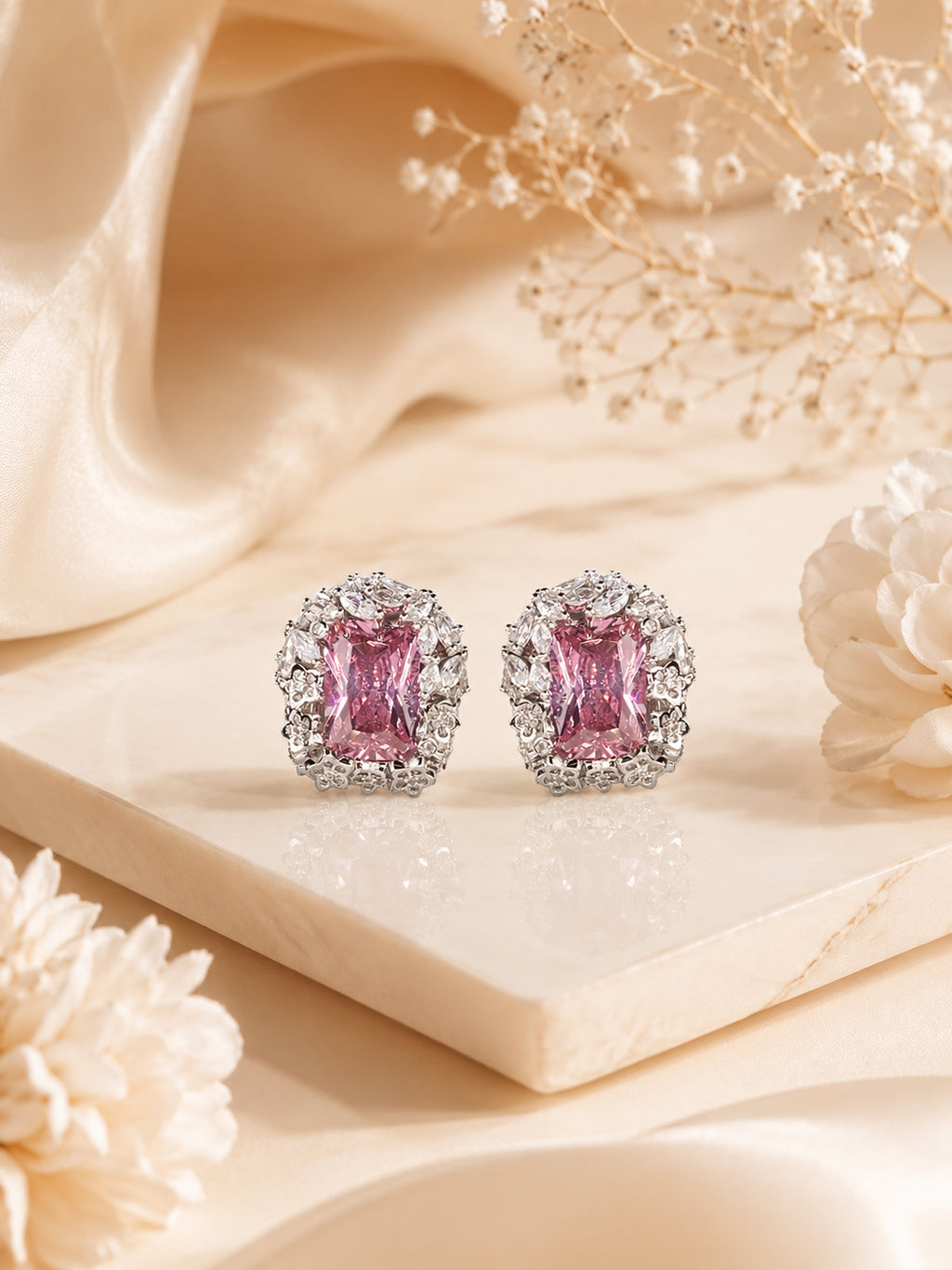 Aanura Yellow Radiant Floral Halo Stud Earrings