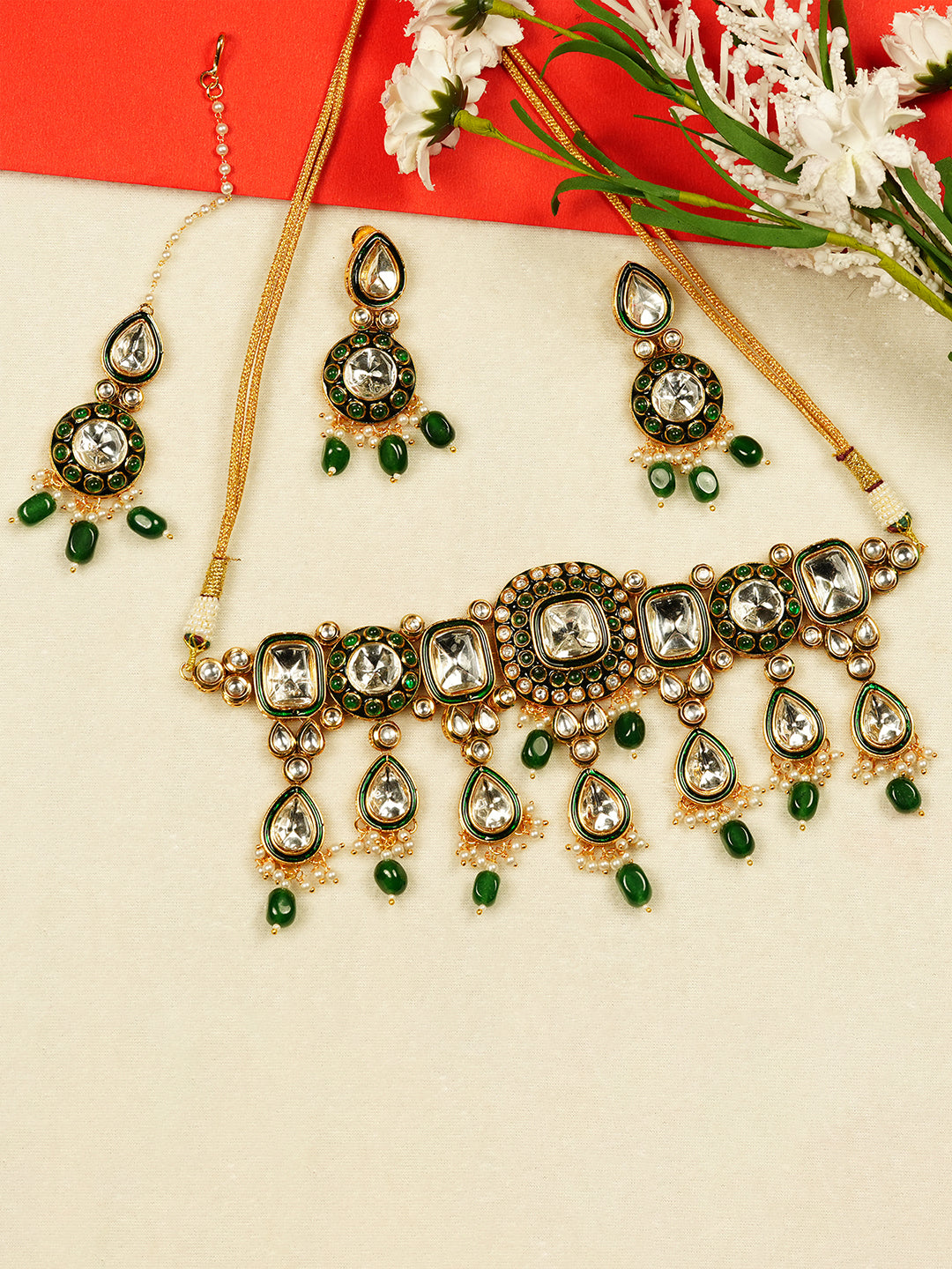 Aanura Gold Plated Traditional Necklace & Earring Set