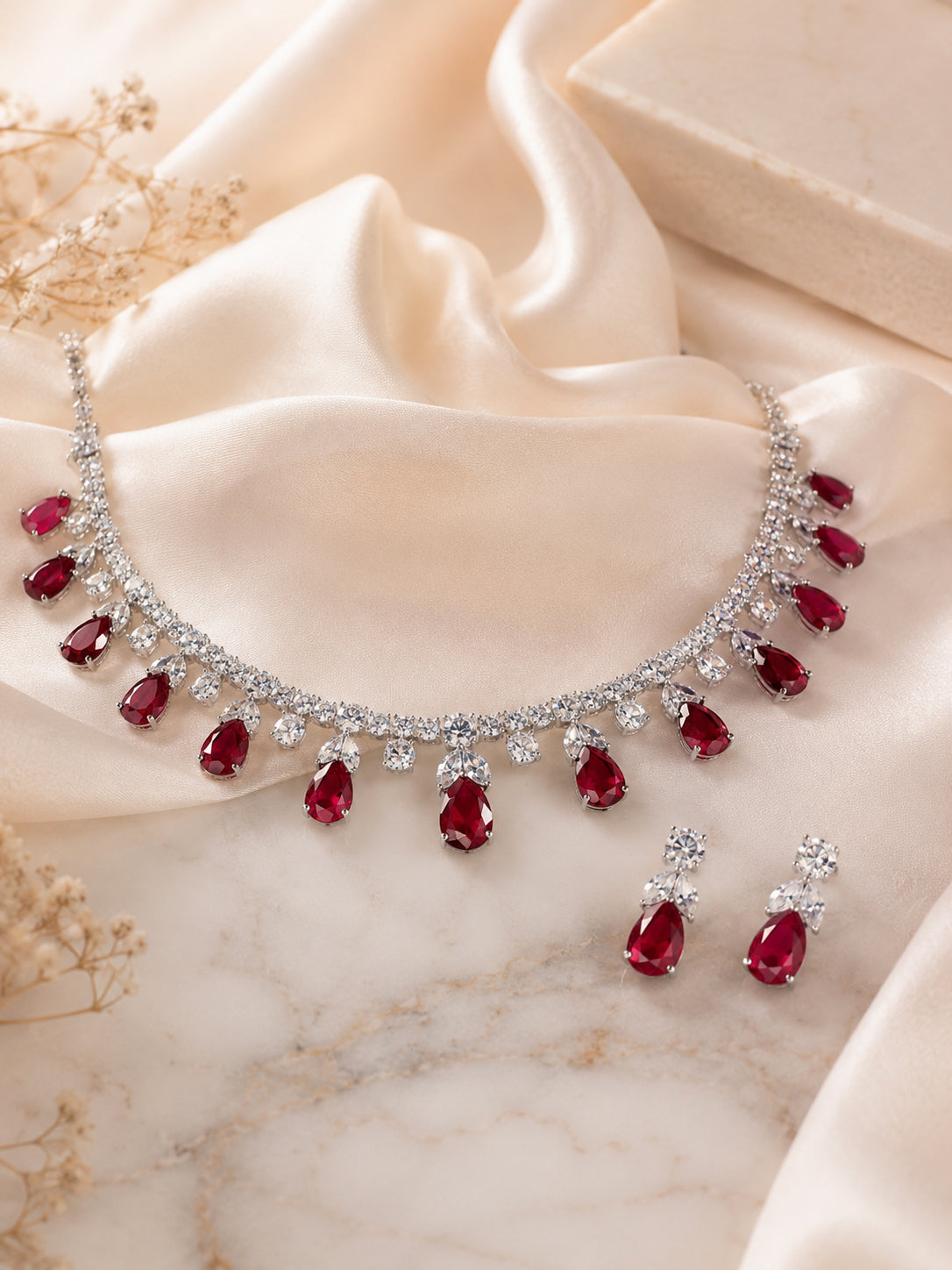 Aanura Purple Teardrop Crystal Necklace Set with Earrings