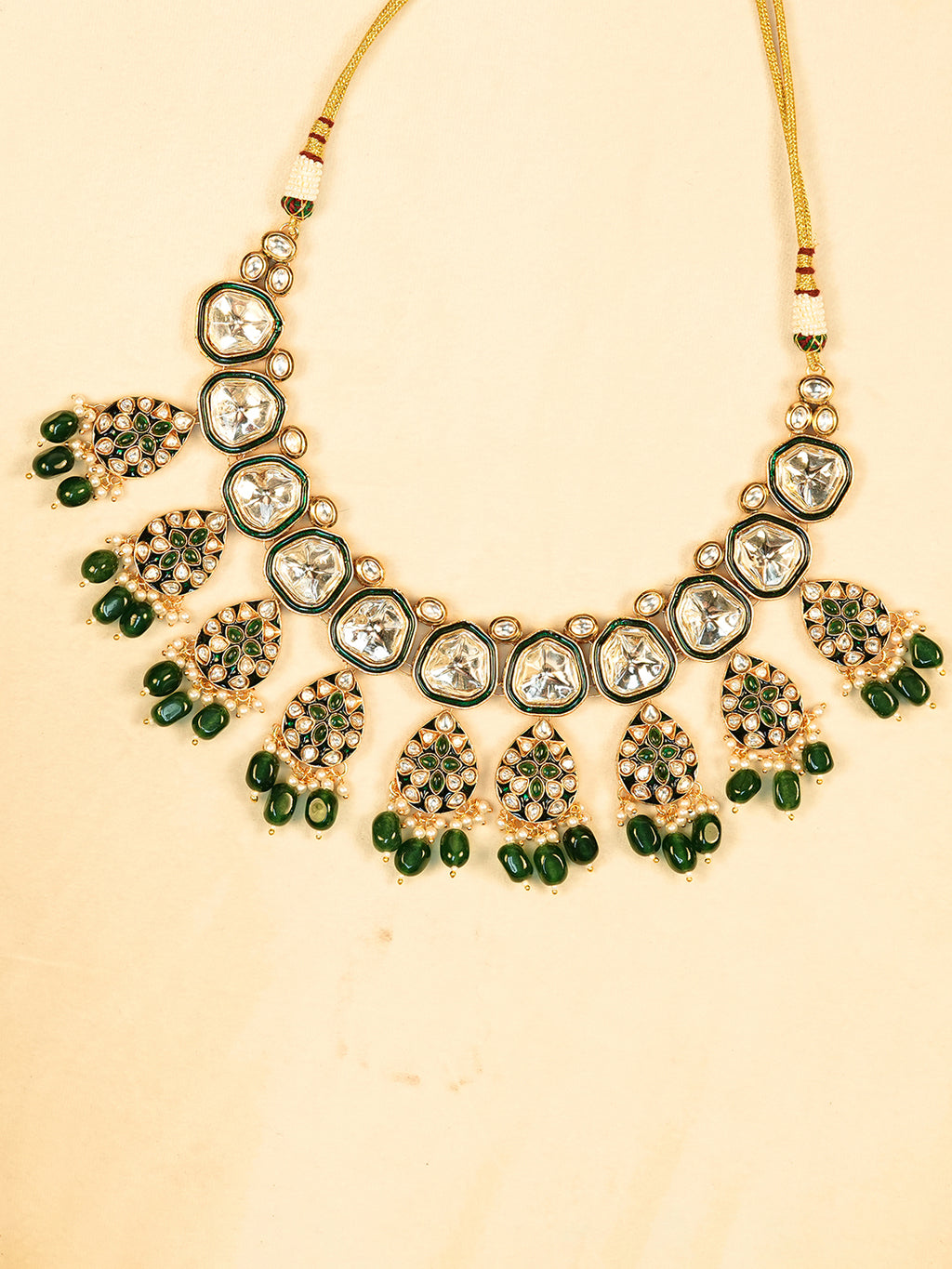 Aanura Gold Traditional Necklace Set With Earrings