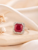 Rhodium Plated Emerald Cocktail Anti-Tarnish Waterproof Ring