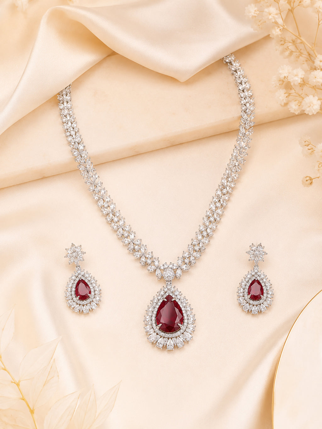 Aanura Royal Black Teardrop Necklace Set