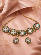 Aanura Navratna Choker Necklace with Green Center Stones
