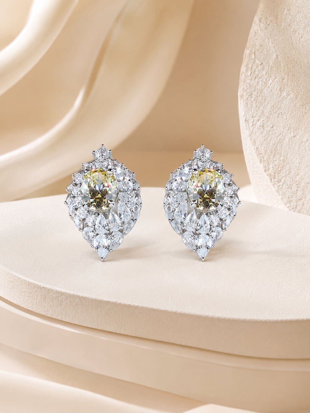Aanura Red Oval Gemstone Pear Halo Stud Earrings