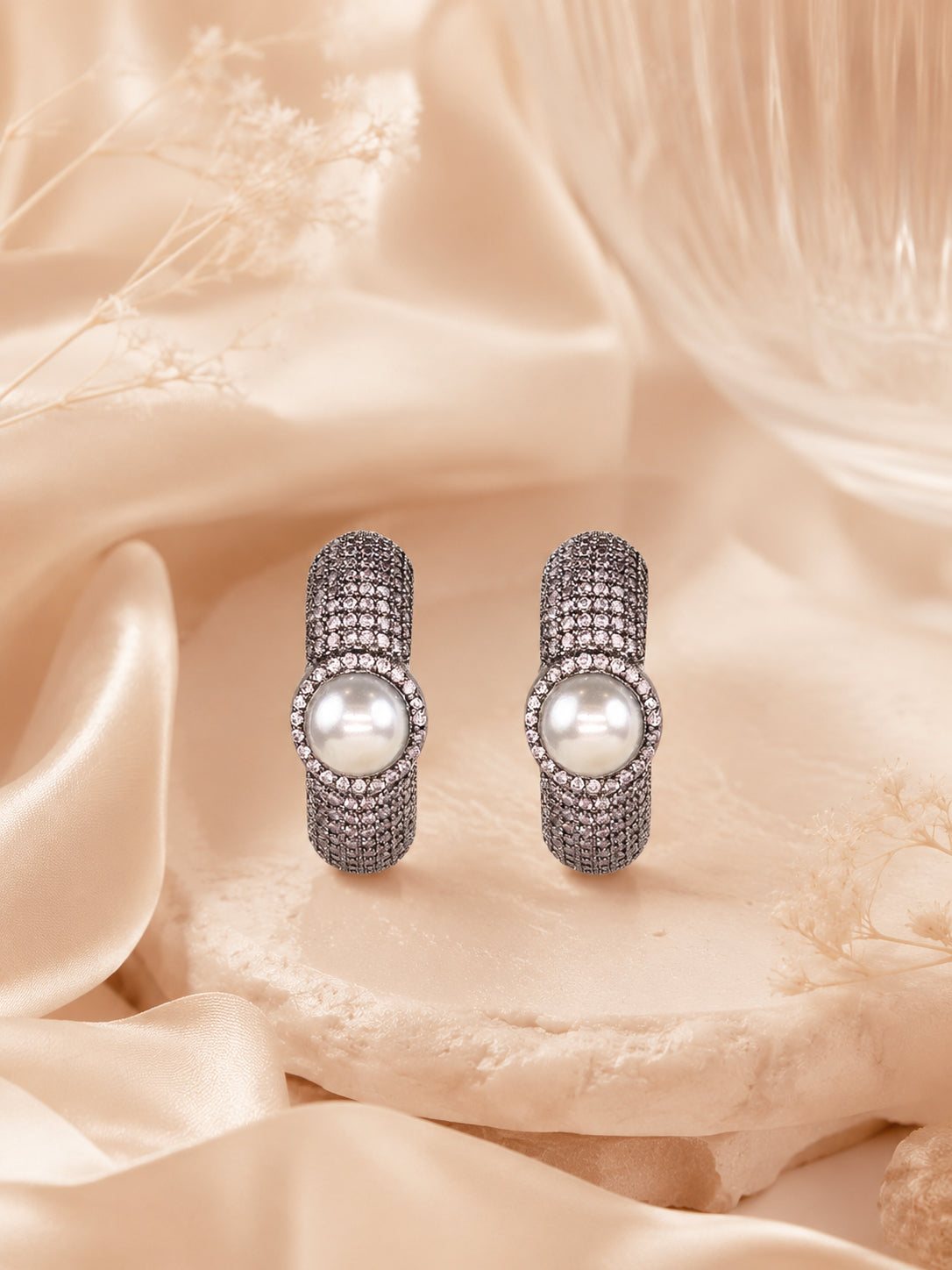 Aanura Purple Pavé Pearl Hoop Earrings